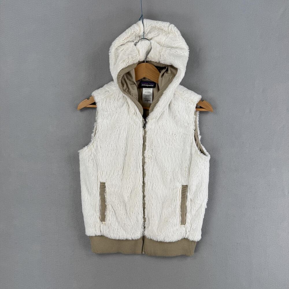 Patagonia Canejo Vest Womens Small White Hooded Fleece Sherpa Full Zip Lined
